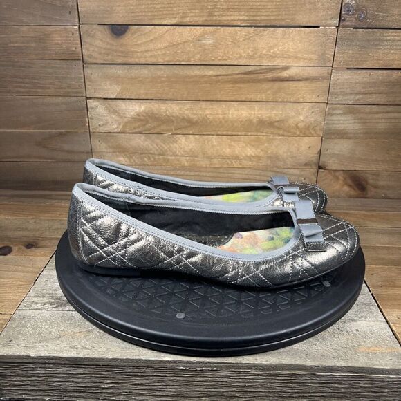 Born Womes Sz 8 M Bronze Metallic Quilted Leather Ballet Flats Shoes-Flat Bow - Picture 1 of 10
